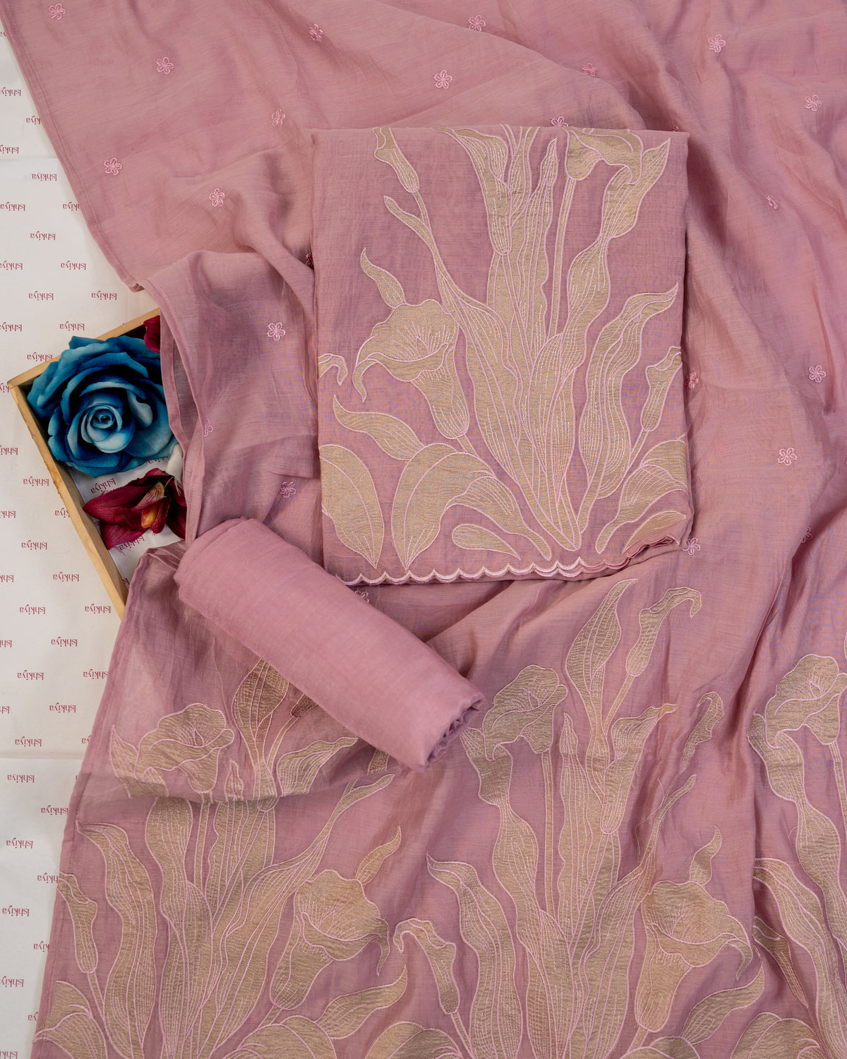 GUNJ-Unstitched Mul-Chanderi Suit Set