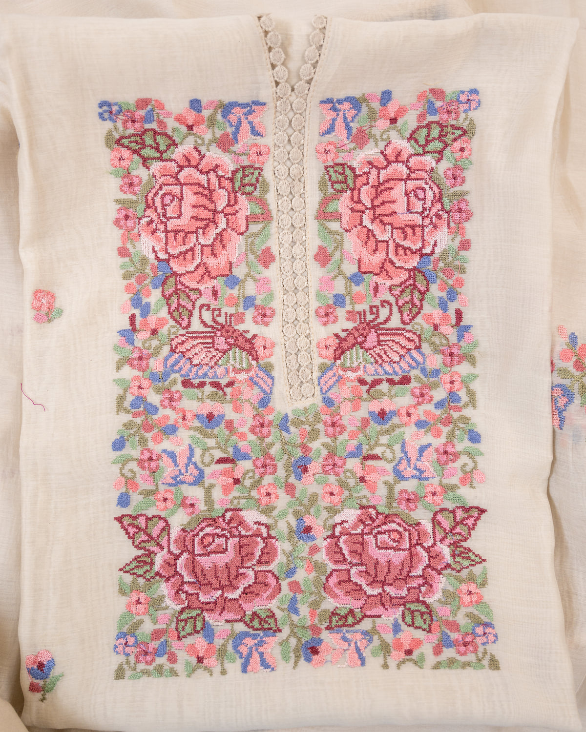 MANZIL-Unstitched Mul-Chanderi Suit Set