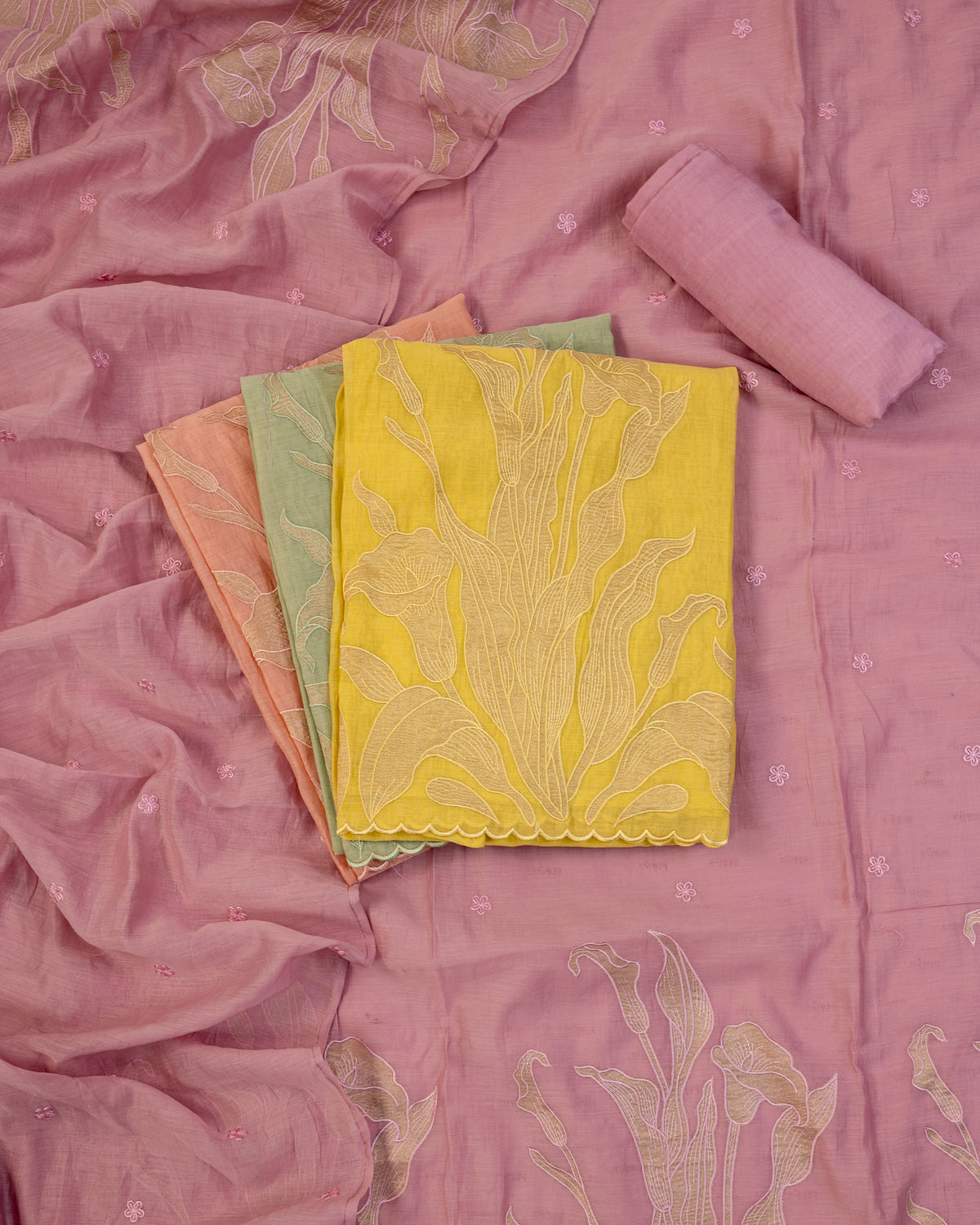 GUNJ-Unstitched Mul-Chanderi Suit Set