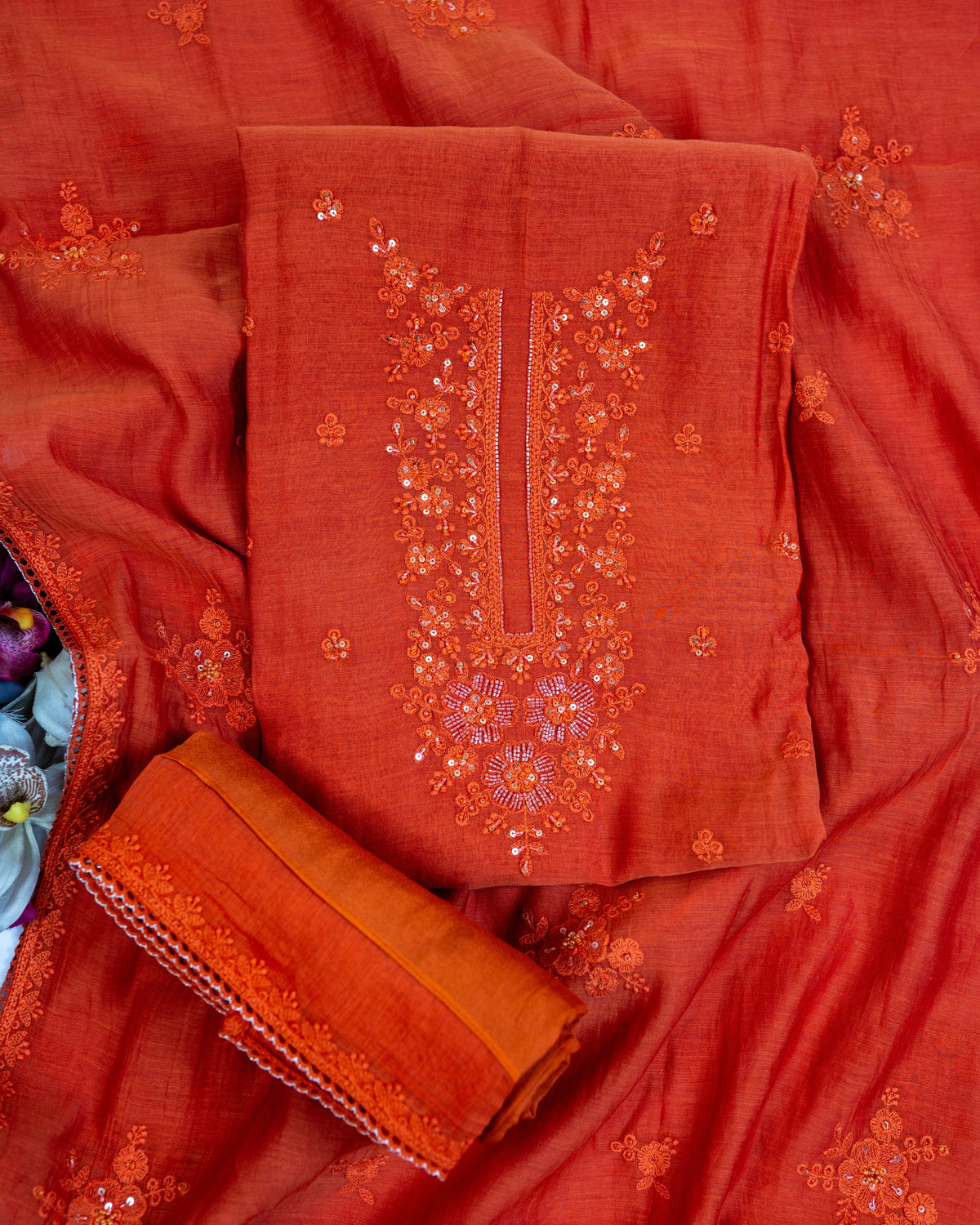 KEHR-Unstiched Mul-Chanderi Suit set