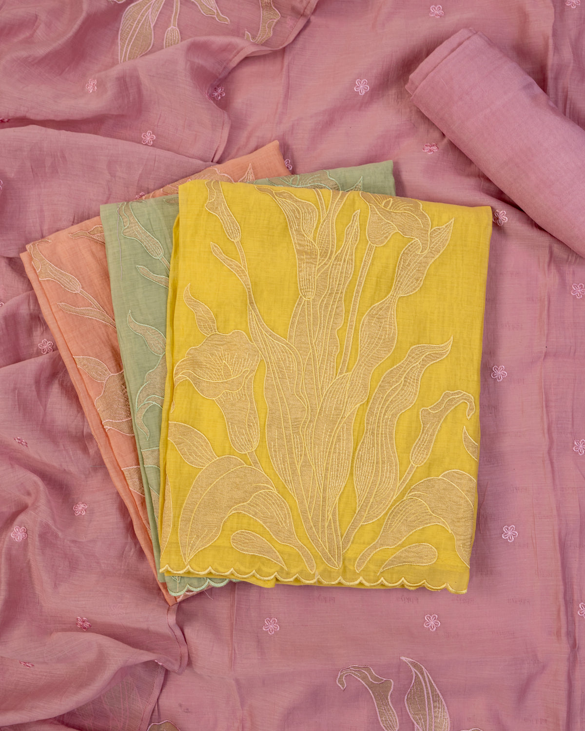 GUNJ-Unstitched Mul-Chanderi Suit Set