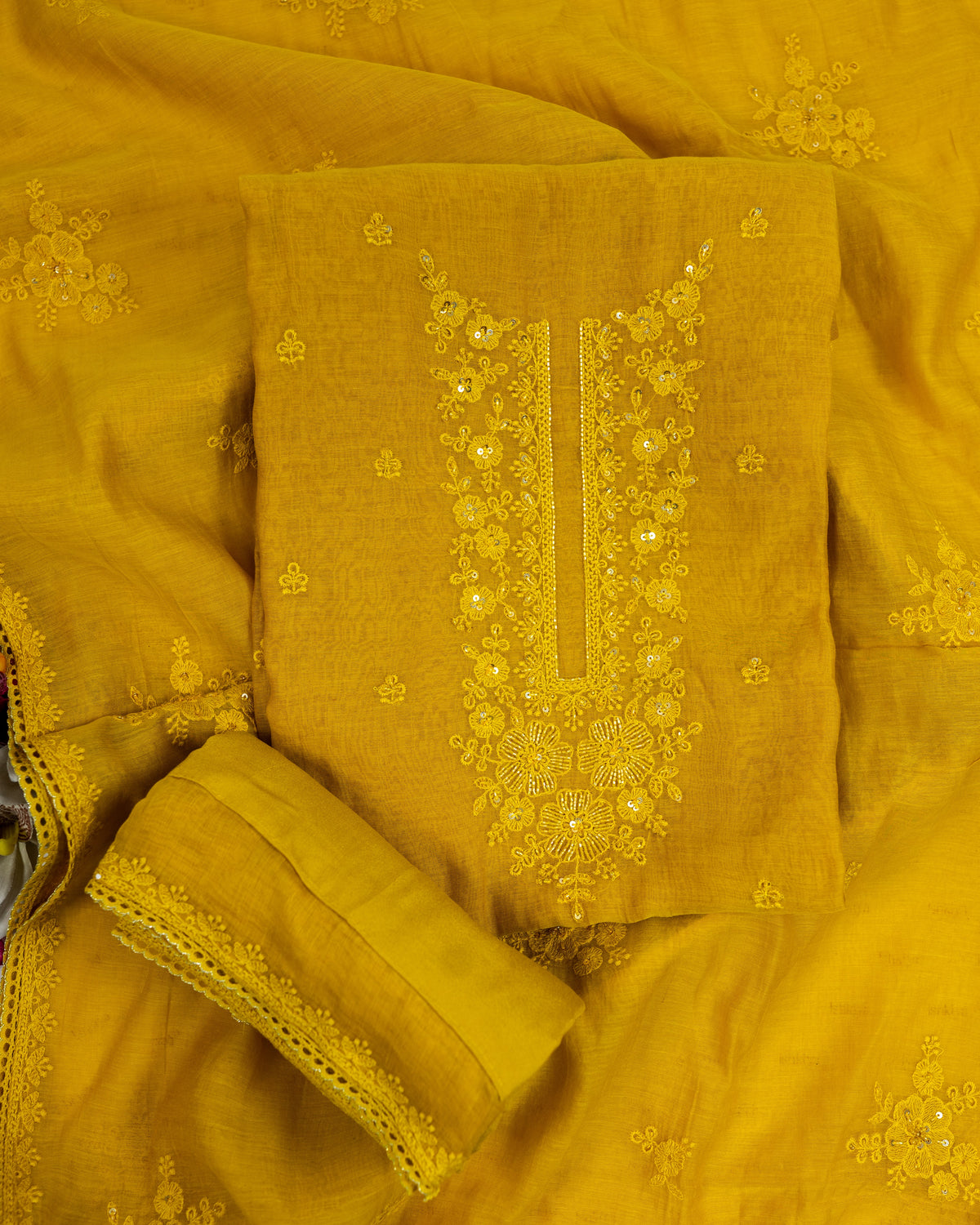 KEHR-Unstiched Mul-Chanderi Suit set