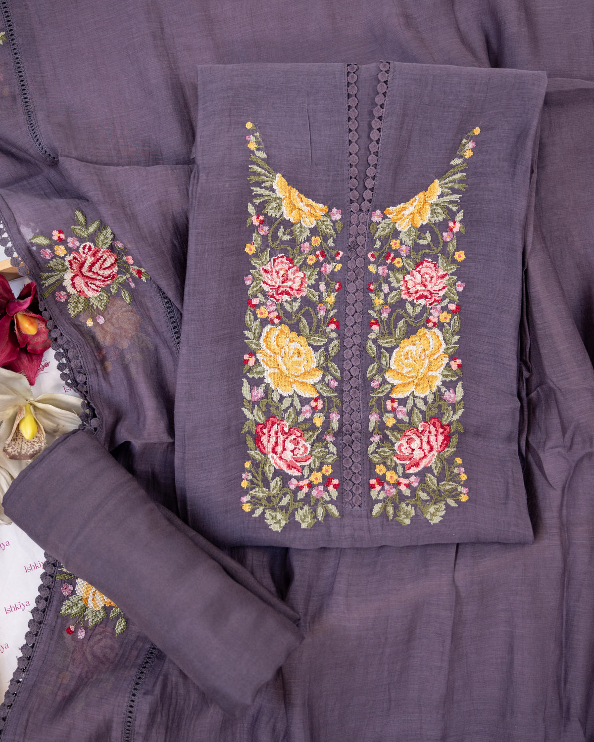KIRAN-Unstitched Mul-Chanderi Suit Set