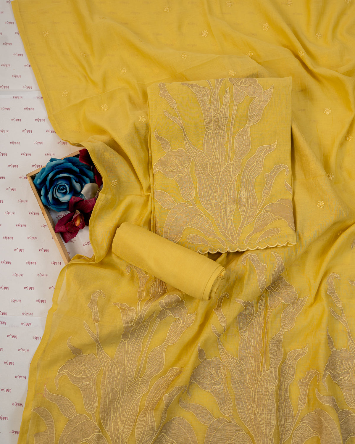 GUNJ-Unstitched Mul-Chanderi Suit Set