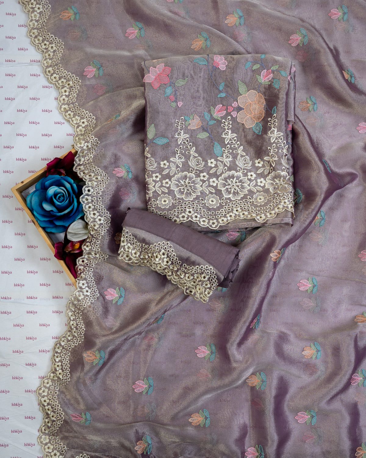 JUNOON-Unstitched Linen Tissue Suit Set