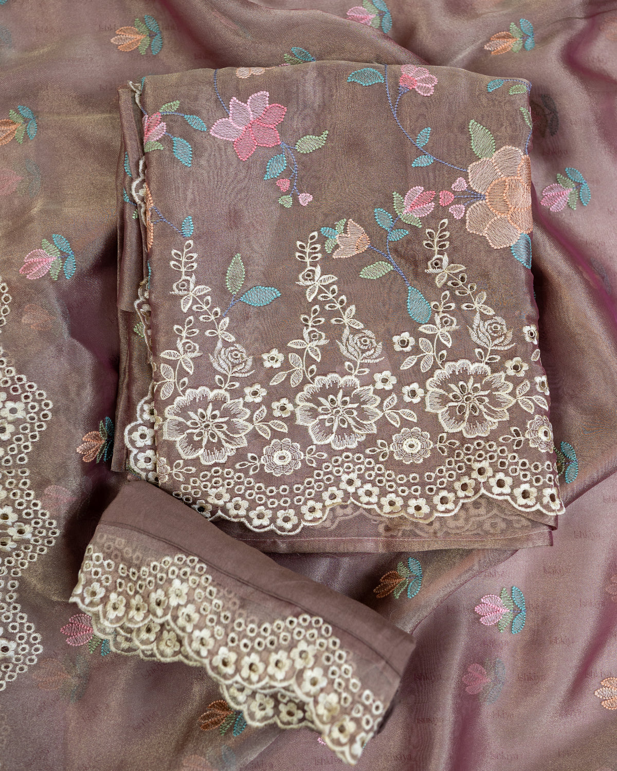 JUNOON-Unstitched Linen Tissue Suit Set