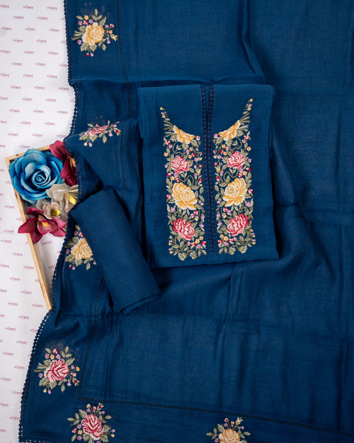 KIRAN-Unstitched Mul-Chanderi Suit Set