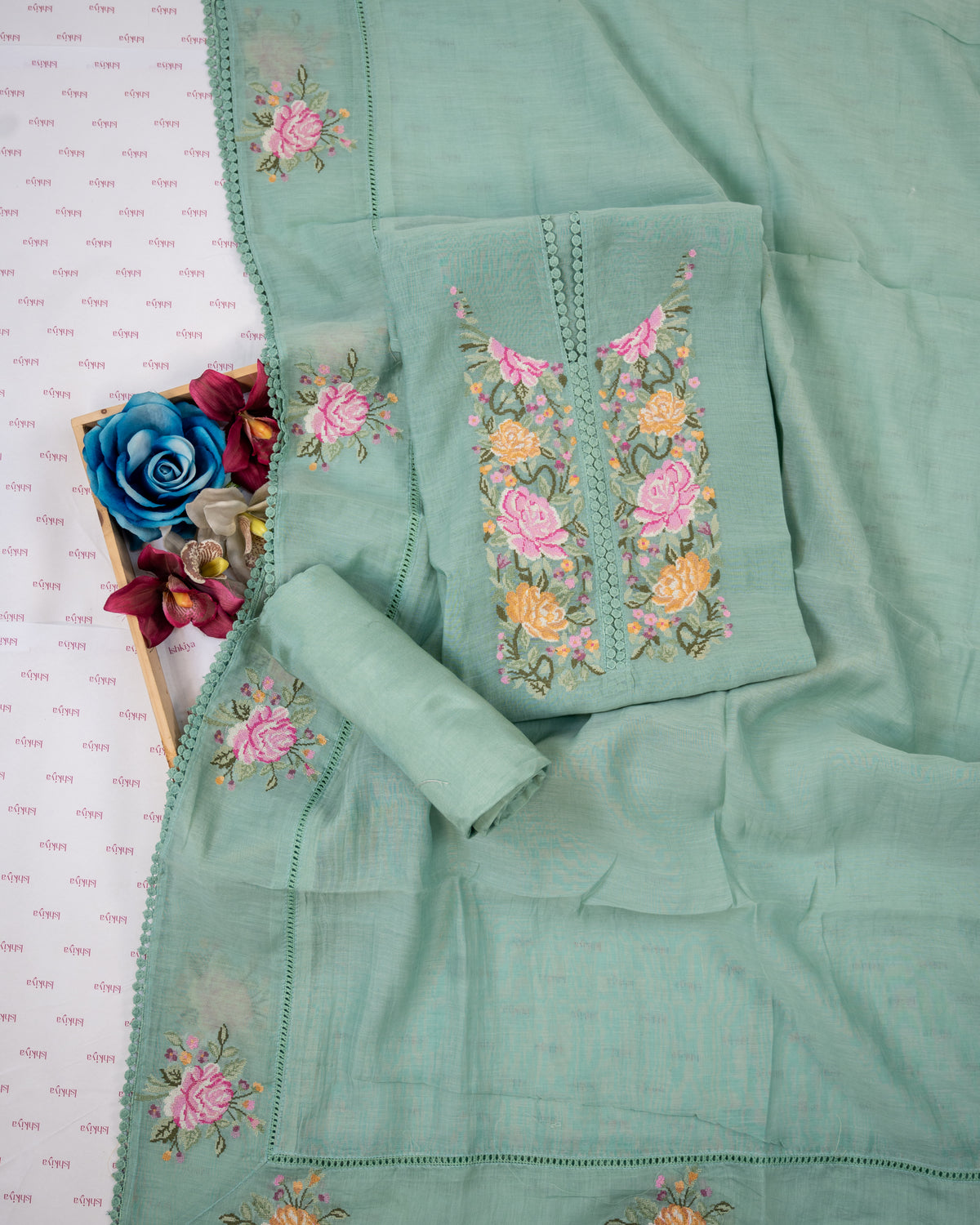 KIRAN-Unstitched Mul-Chanderi Suit Set