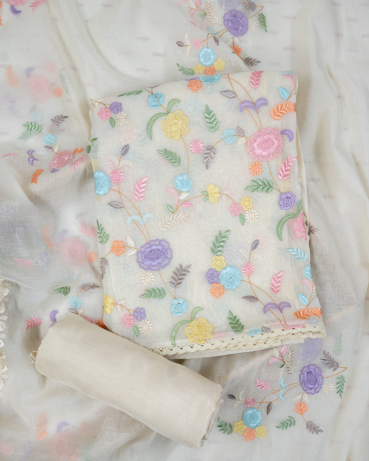 BADAL-Unstitched Mul-Chanderi suit set