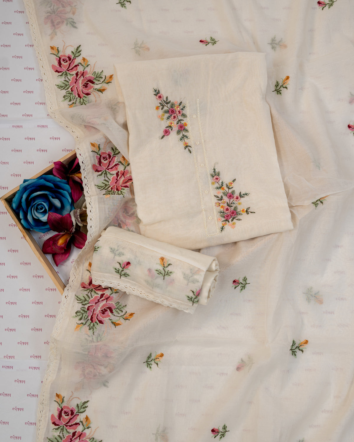 KHUMAAR-Unstitched Mul-Chanderi Suit Set