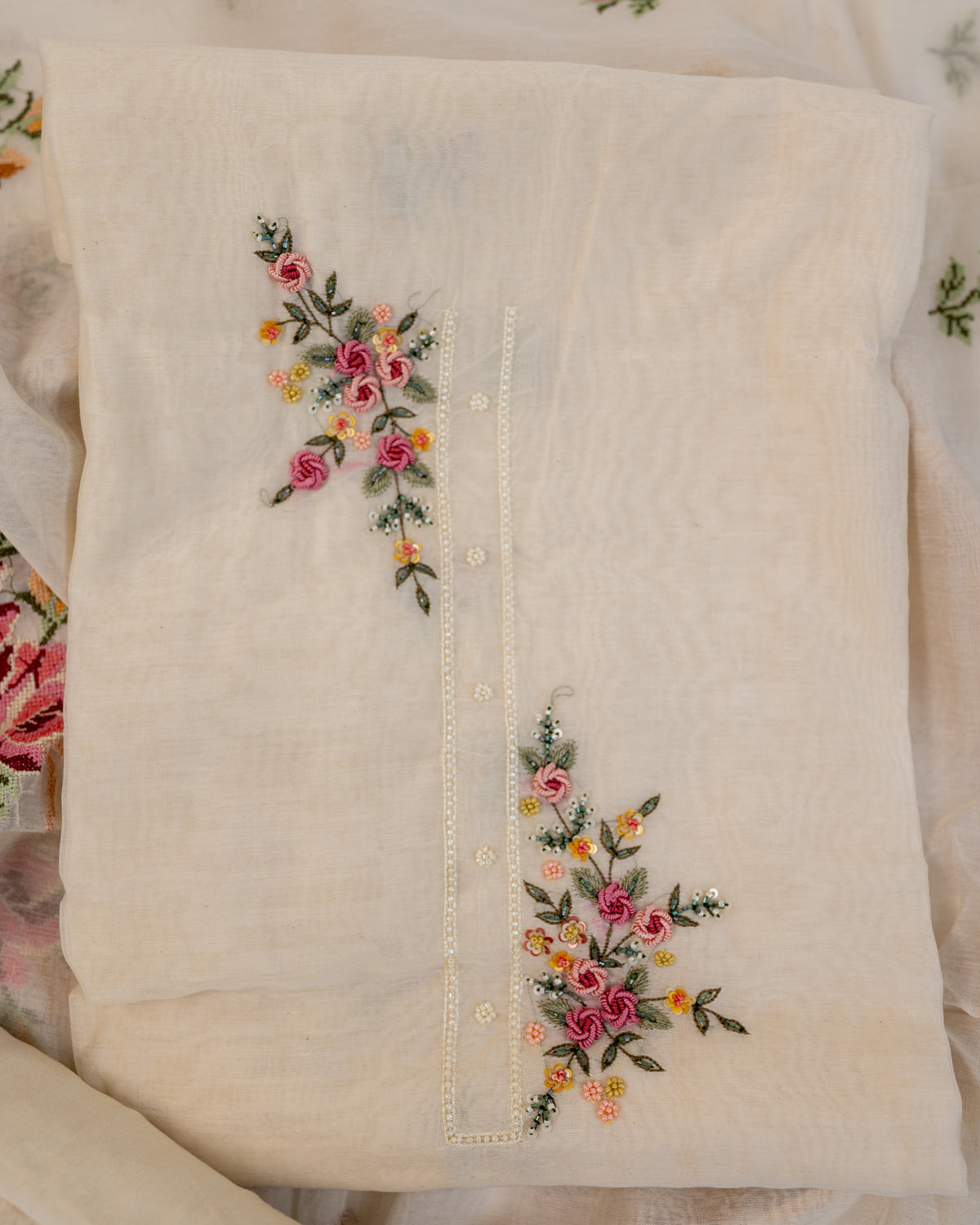 KHUMAAR-Unstitched Mul-Chanderi Suit Set