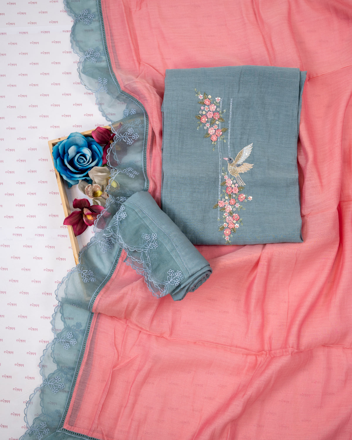 SHOOR-Unstitched Mul-Chanderi Suit Set