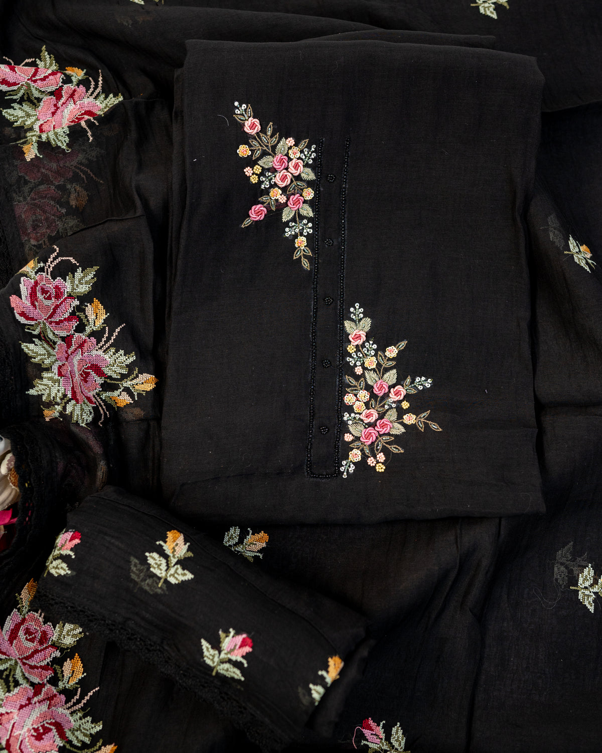 KHUMAAR-Unstitched Mul-Chanderi Suit Set