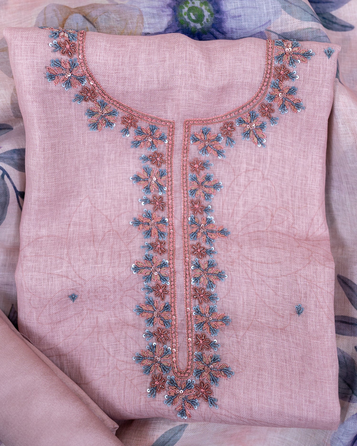 SANJHA-Unstitched Linen Suit Set