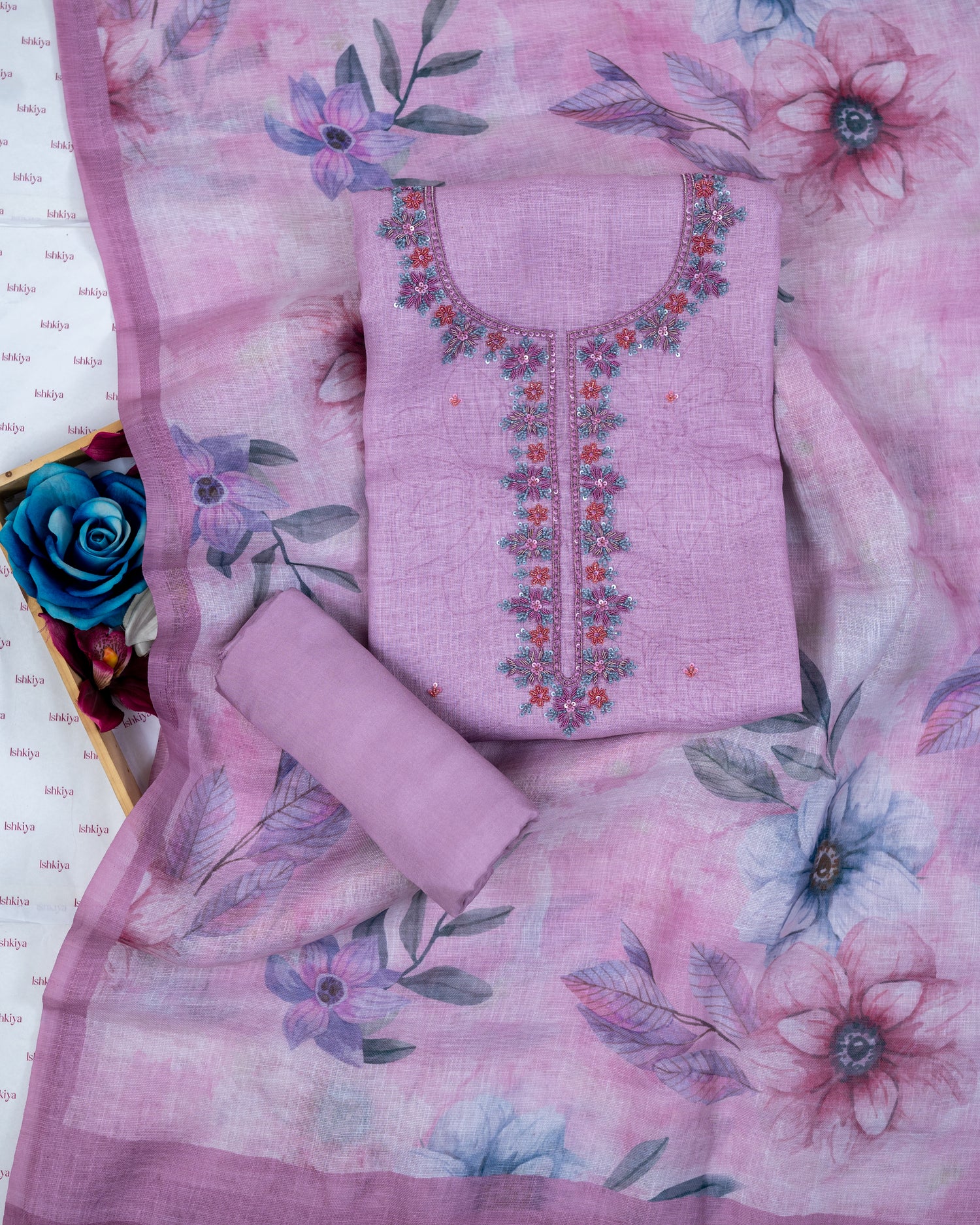 SANJHA-Unstitched Linen Suit Set