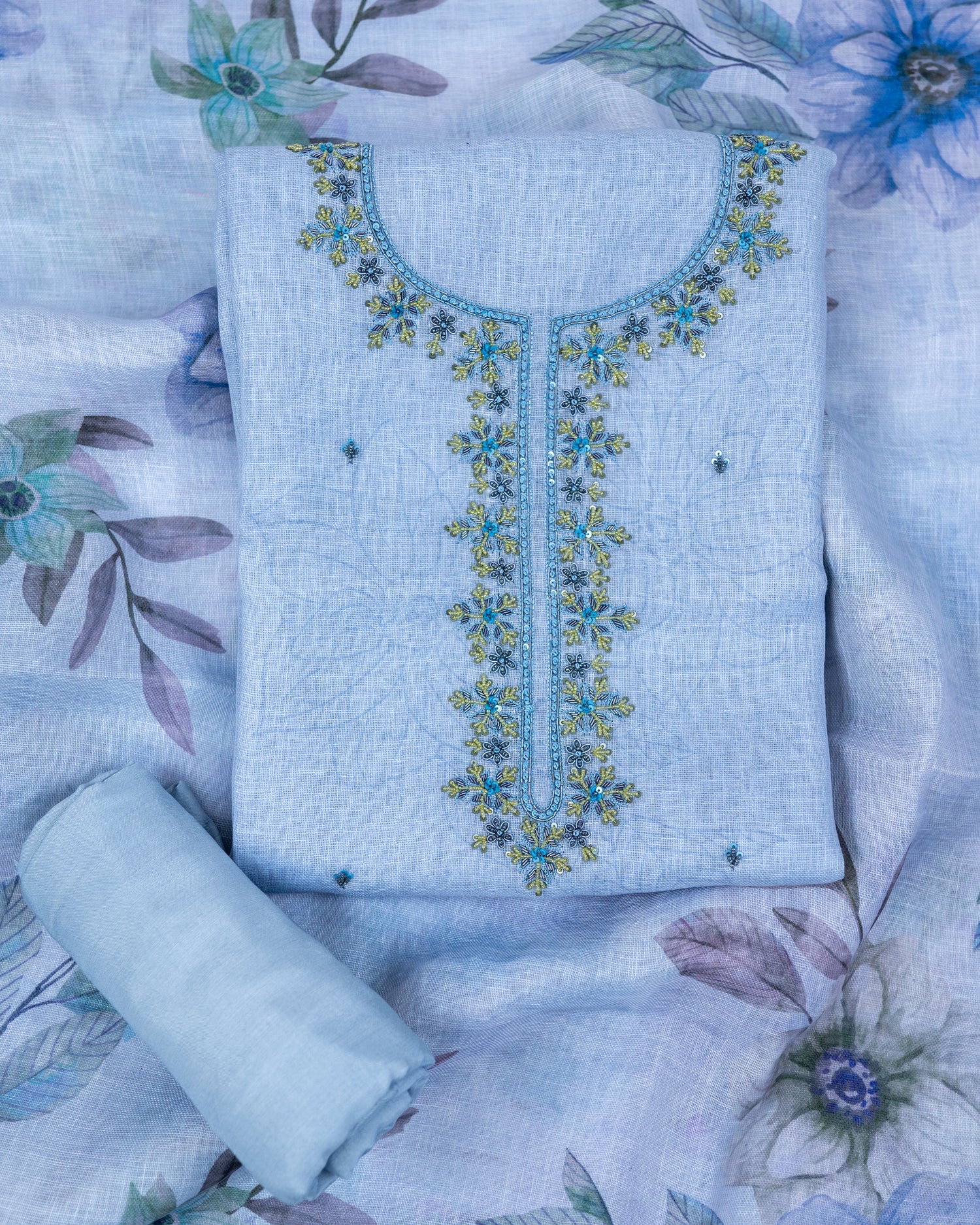 SANJHA-Unstitched Linen Suit Set