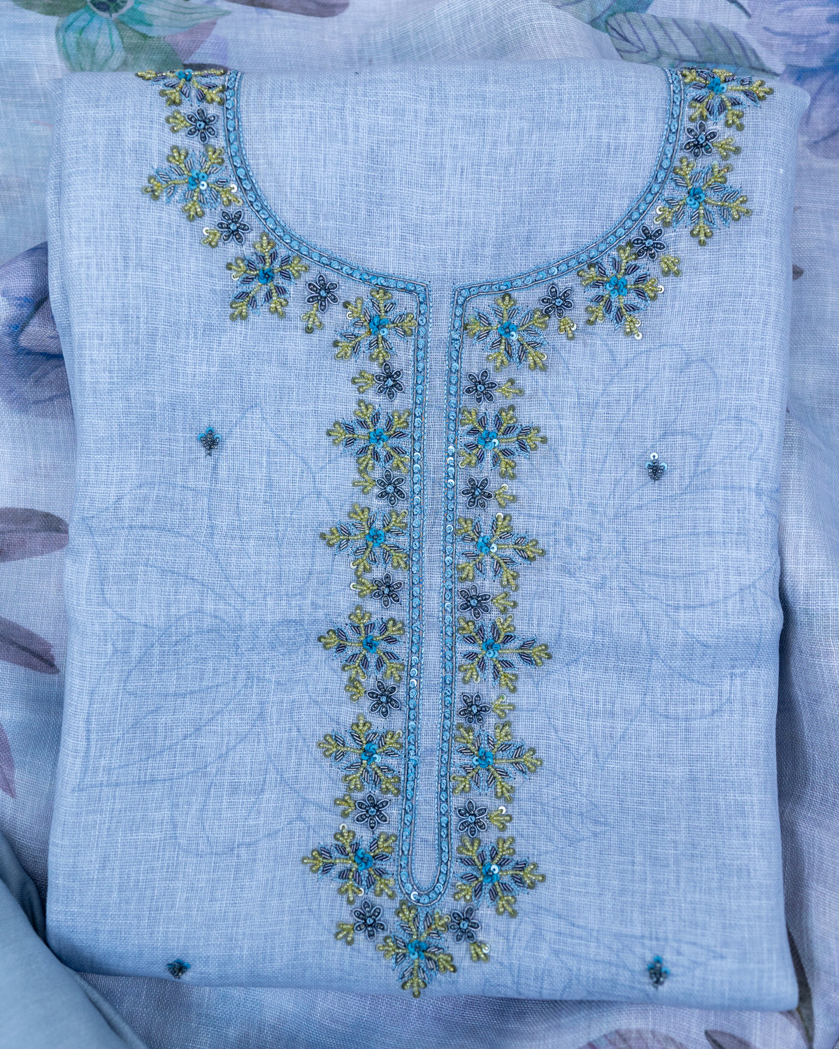 SANJHA-Unstitched Linen Suit Set