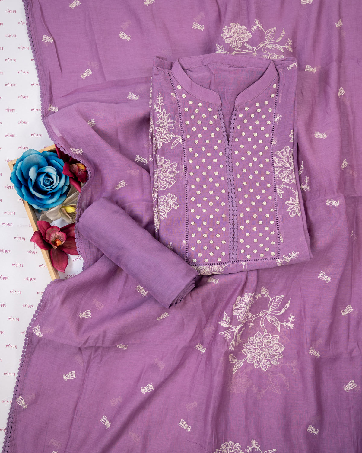RUPAISH-Unstiched Mul-Chanderi Suit set