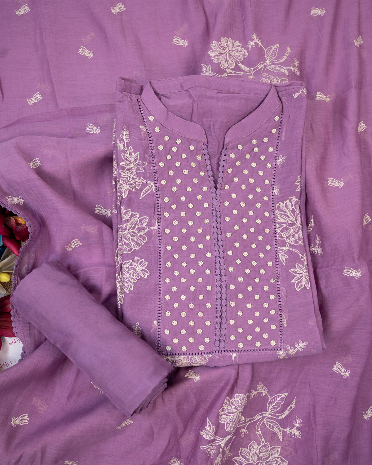 RUPAISH-Unstiched Mul-Chanderi Suit set
