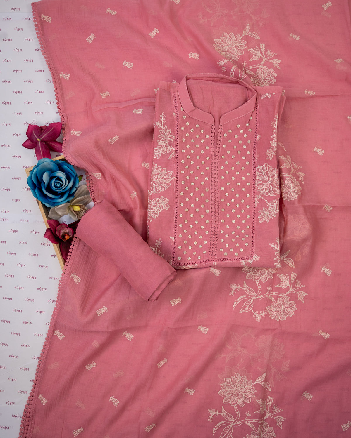 RUPAISH-Unstiched Mul-Chanderi Suit set