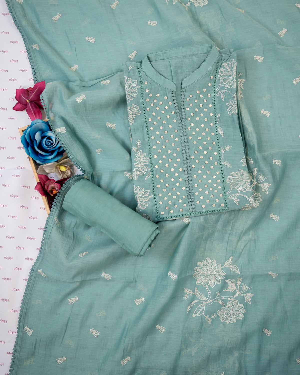 RUPAISH-Unstiched Mul-Chanderi Suit set
