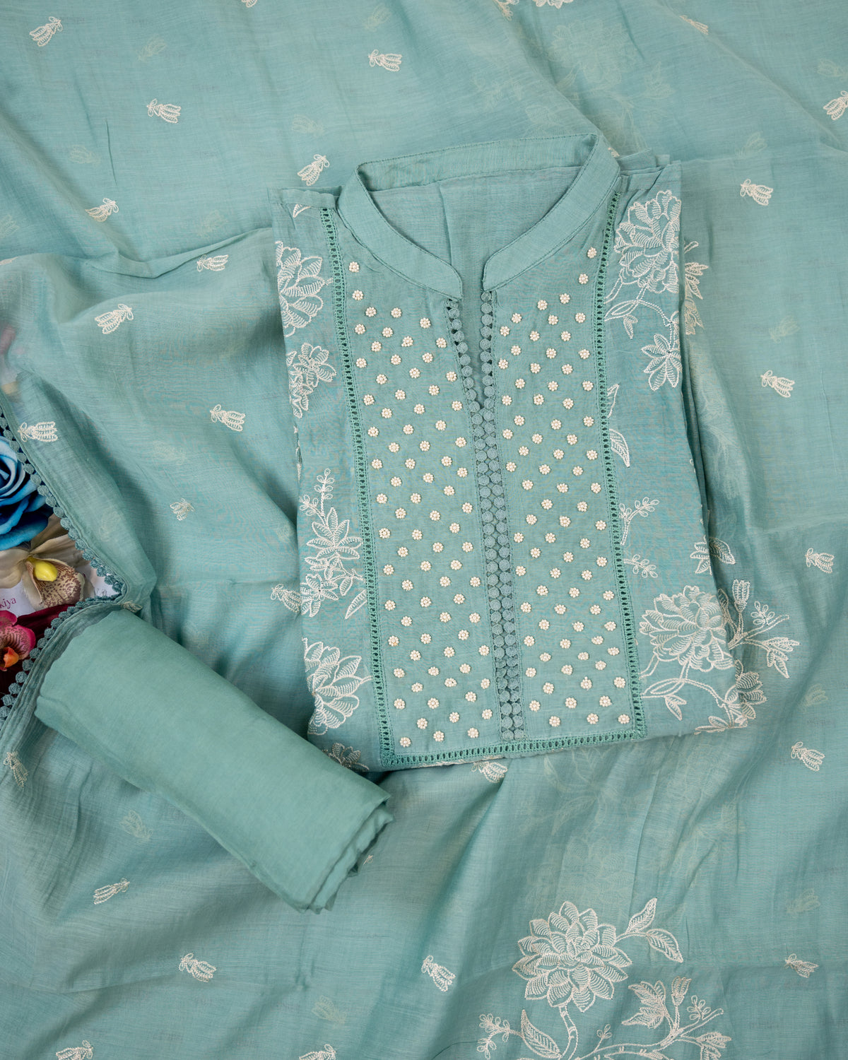 RUPAISH-Unstiched Mul-Chanderi Suit set