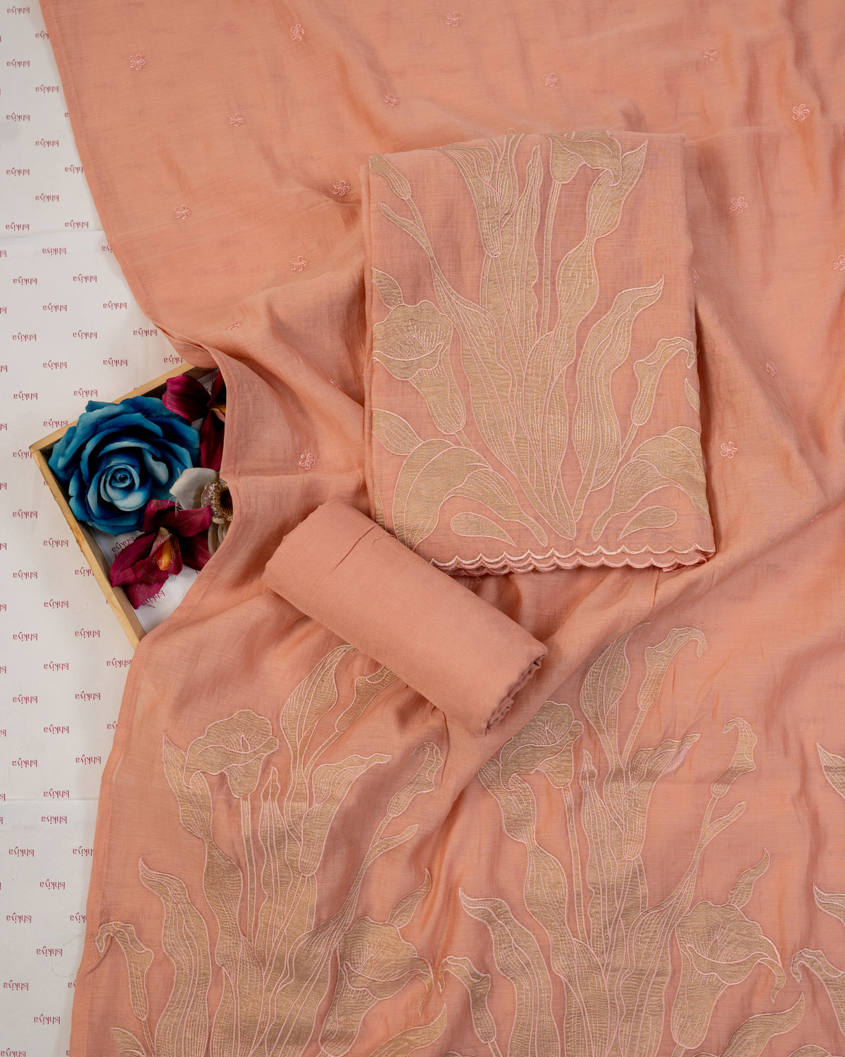GUNJ-Unstitched Mul-Chanderi Suit Set