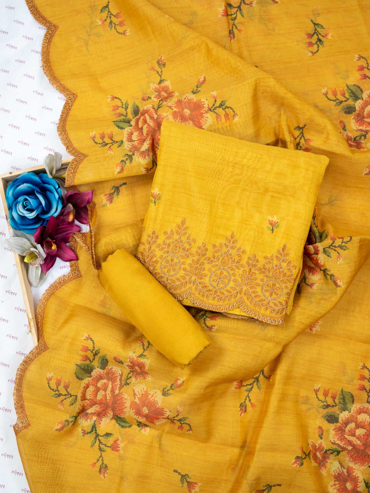 KAMIL-Unstitched Linen Tissue Suit Set