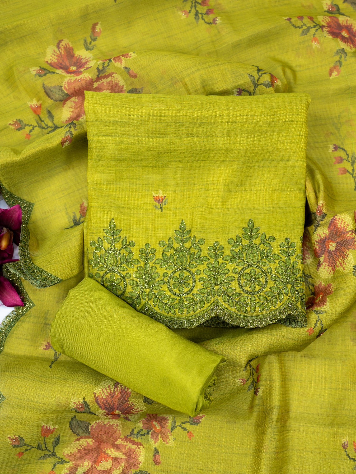 KAMIL-Unstitched Linen Tissue Suit Set