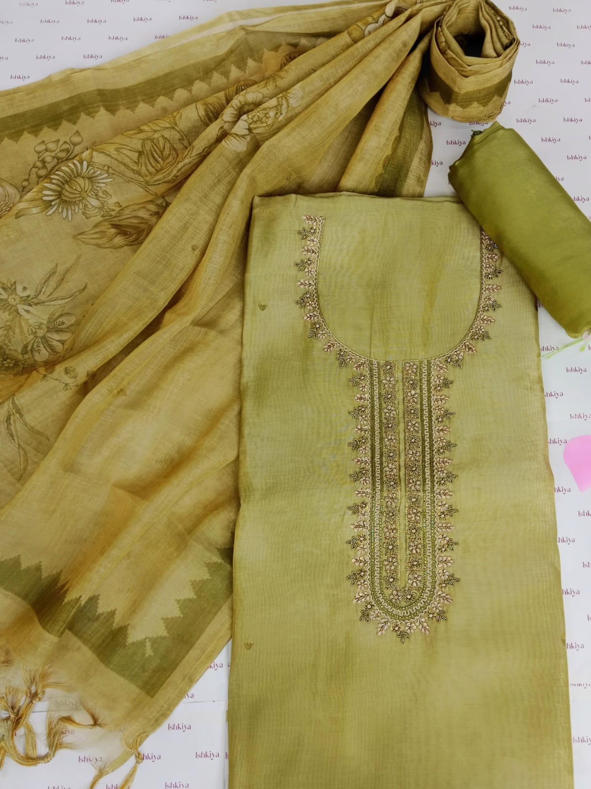 INAYAT-Unstitched Linen Tissue Suit Set