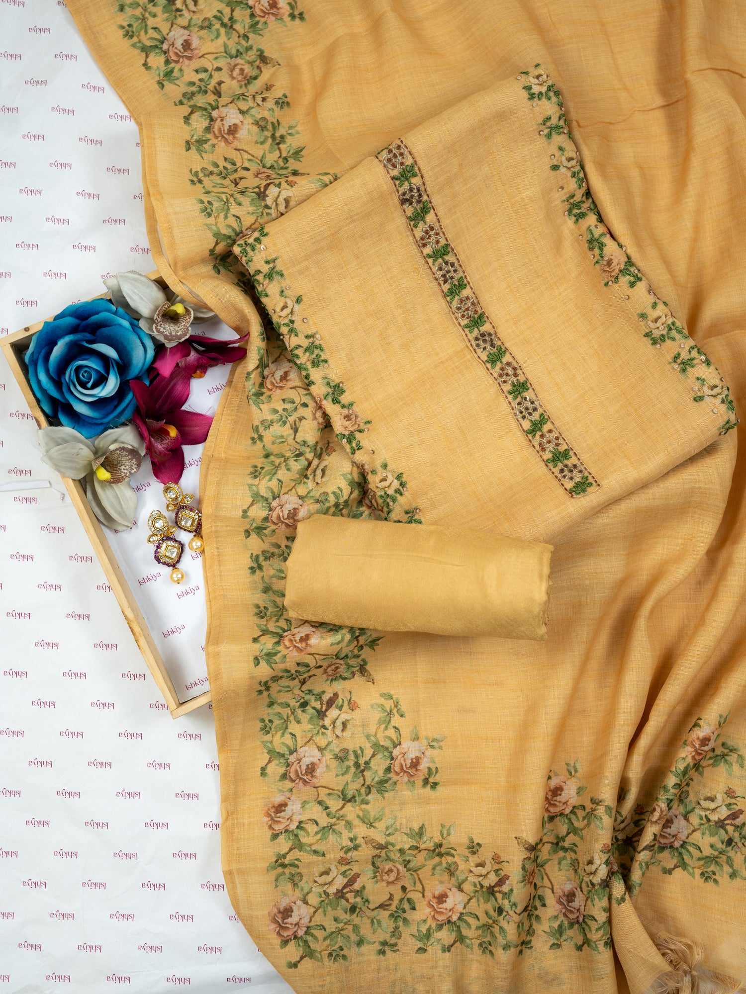 SAHER-Unstitched Linen Tissue Suit Set