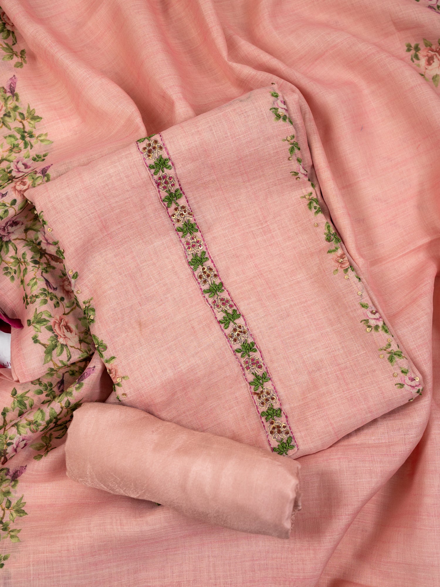 SAHER-Unstitched Linen Tissue Suit Set