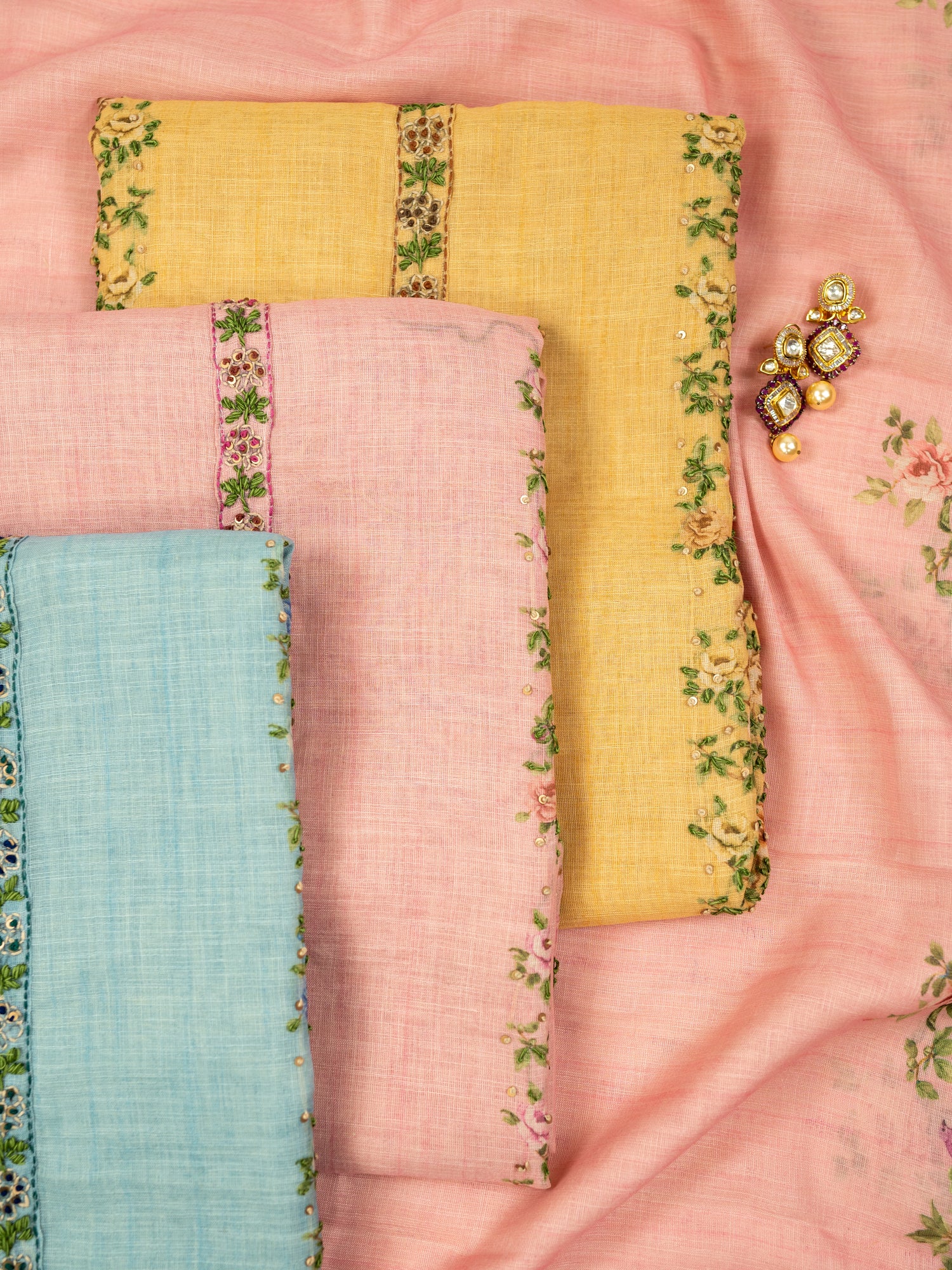 SAHER-Unstitched Linen Tissue Suit Set