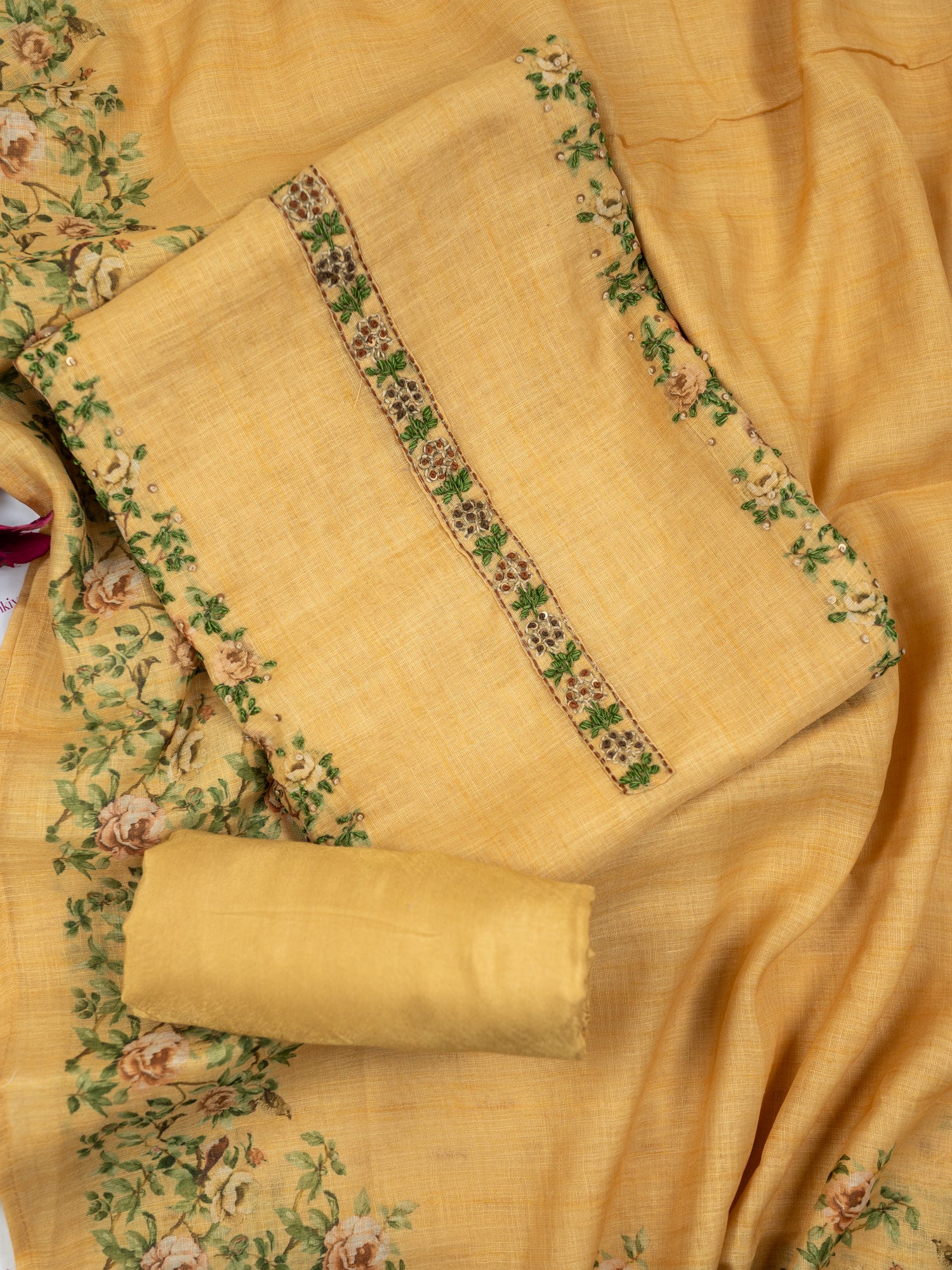 SAHER-Unstitched Linen Tissue Suit Set