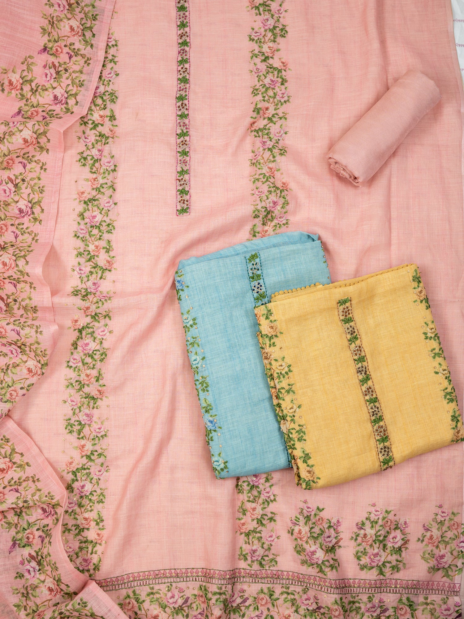 SAHER-Unstitched Linen Tissue Suit Set