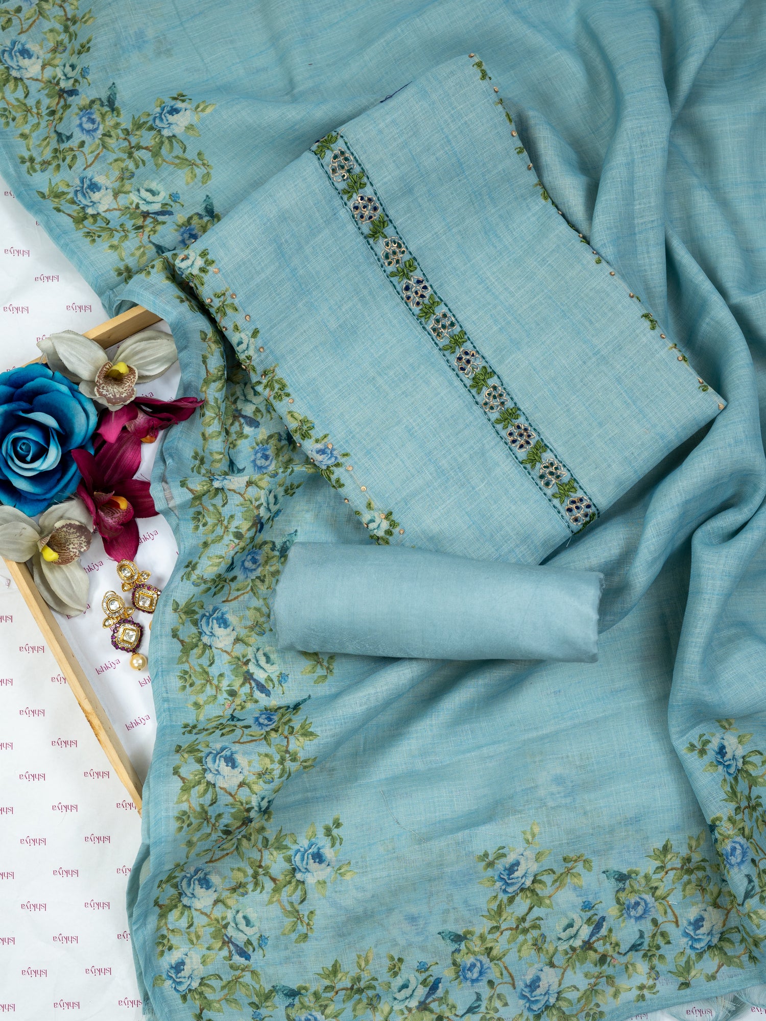 SAHER-Unstitched Linen Tissue Suit Set