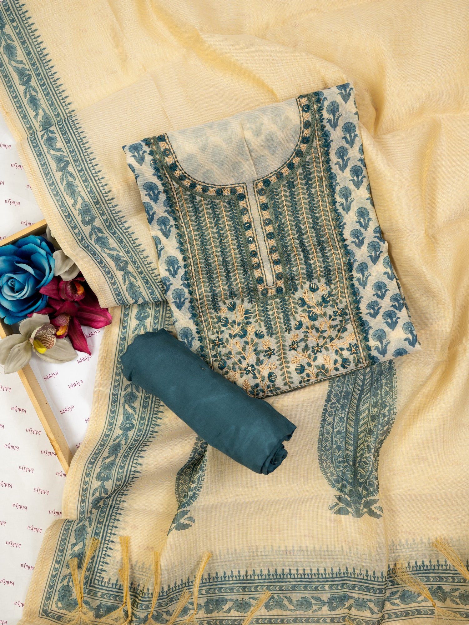 NAYYAR-Unstitched Linen Tissue Suit Set