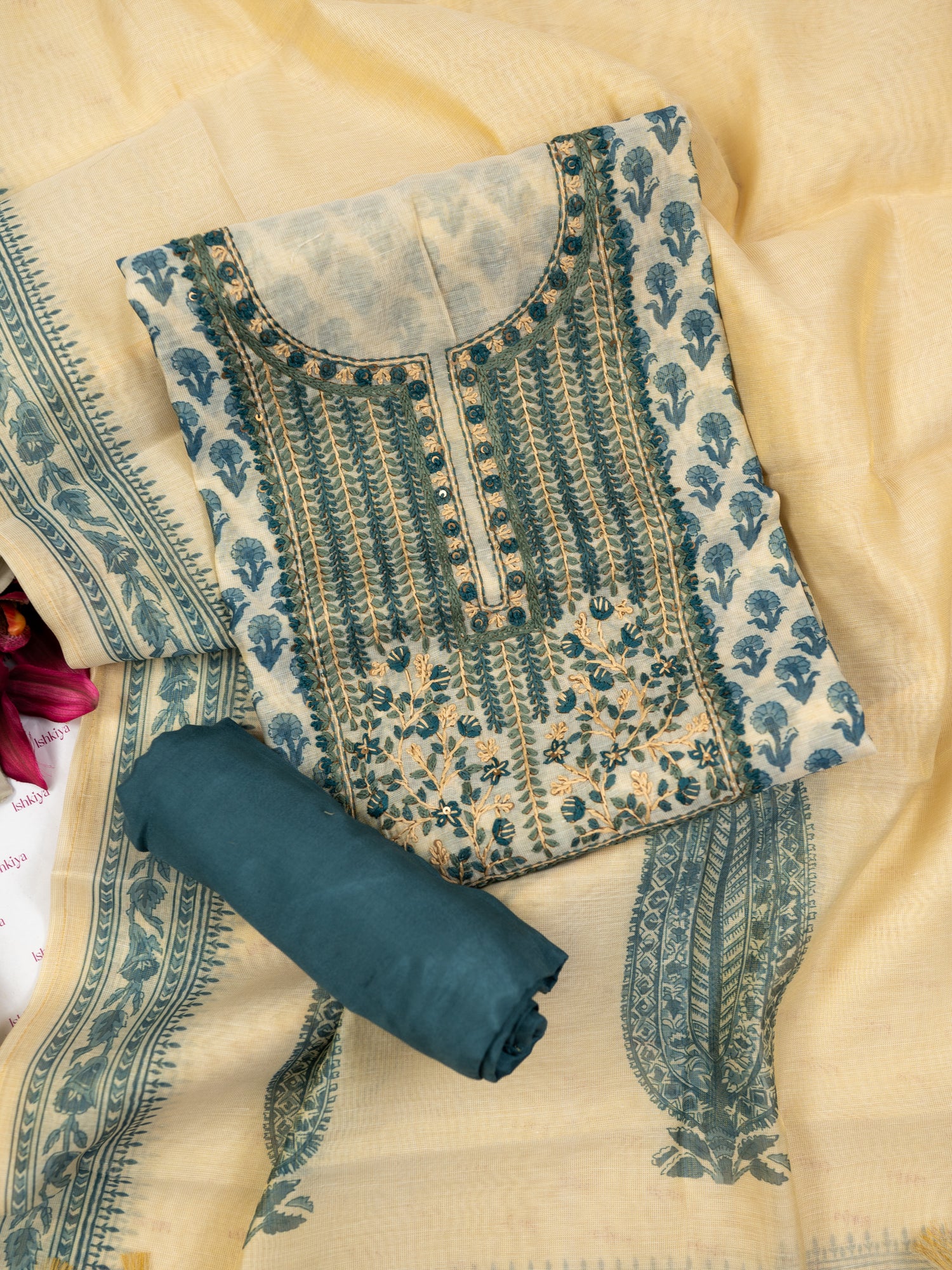 NAYYAR-Unstitched Linen Tissue Suit Set