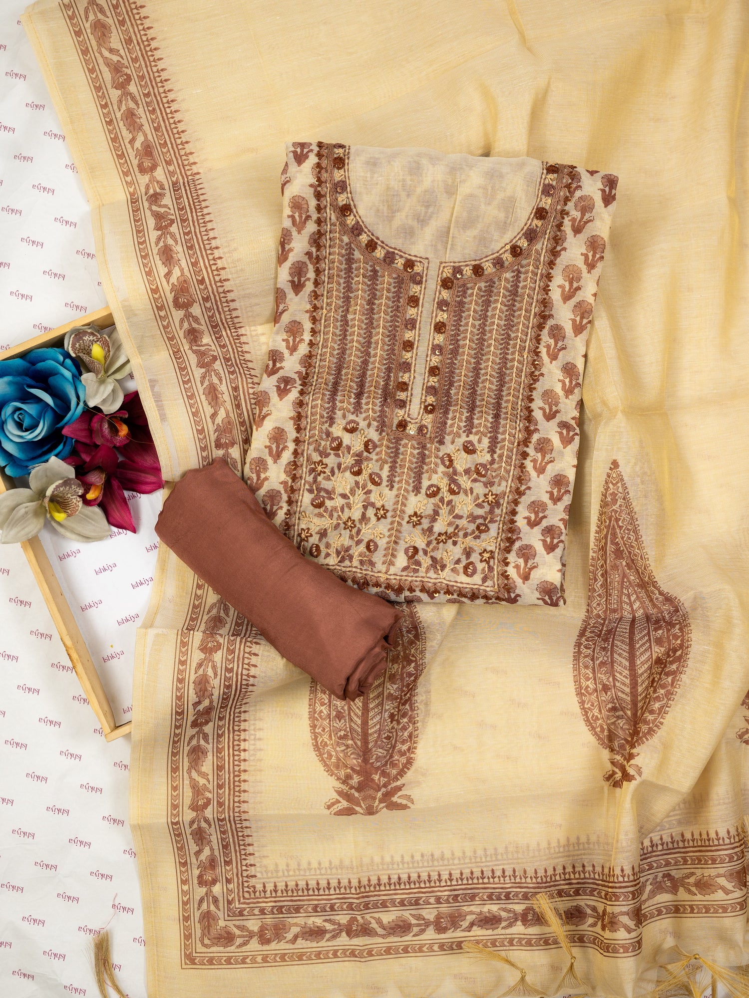 NAYYAR-Unstitched Linen Tissue Suit Set