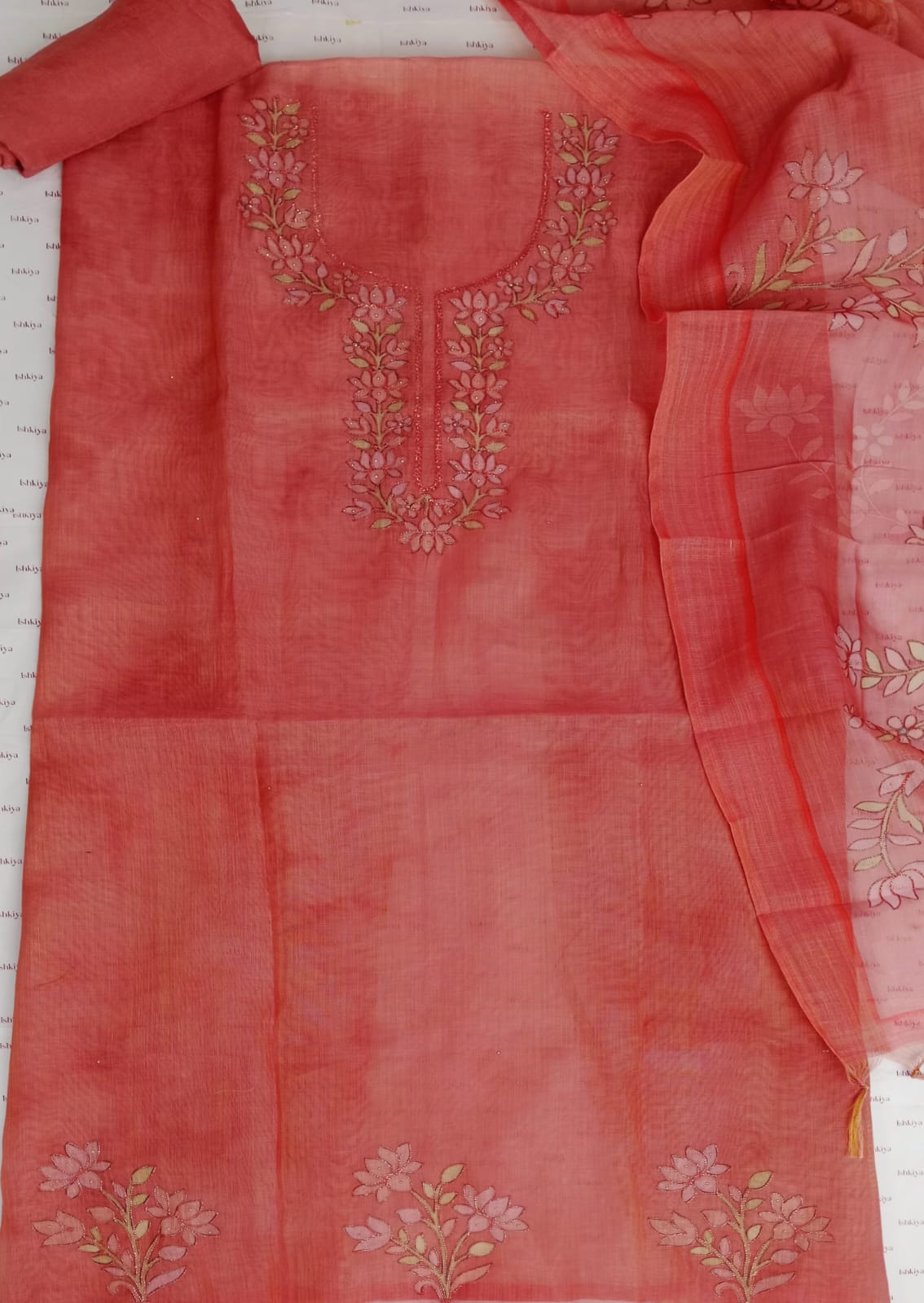 RUHAANI-Unstitched Linen Tissue Suit Set
