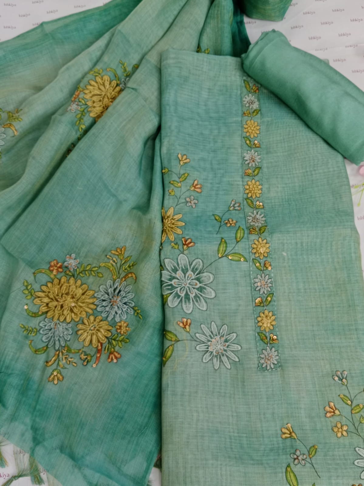 PARIZAAD-Unstitched Linen Tissue Suit Set