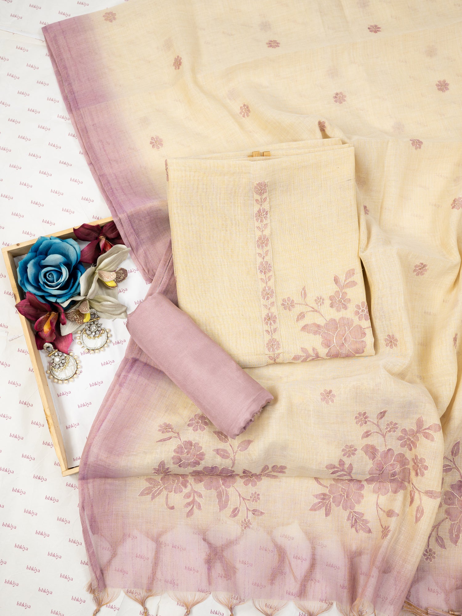 AFSANA-Unstitched Linen Tissue Suit Set