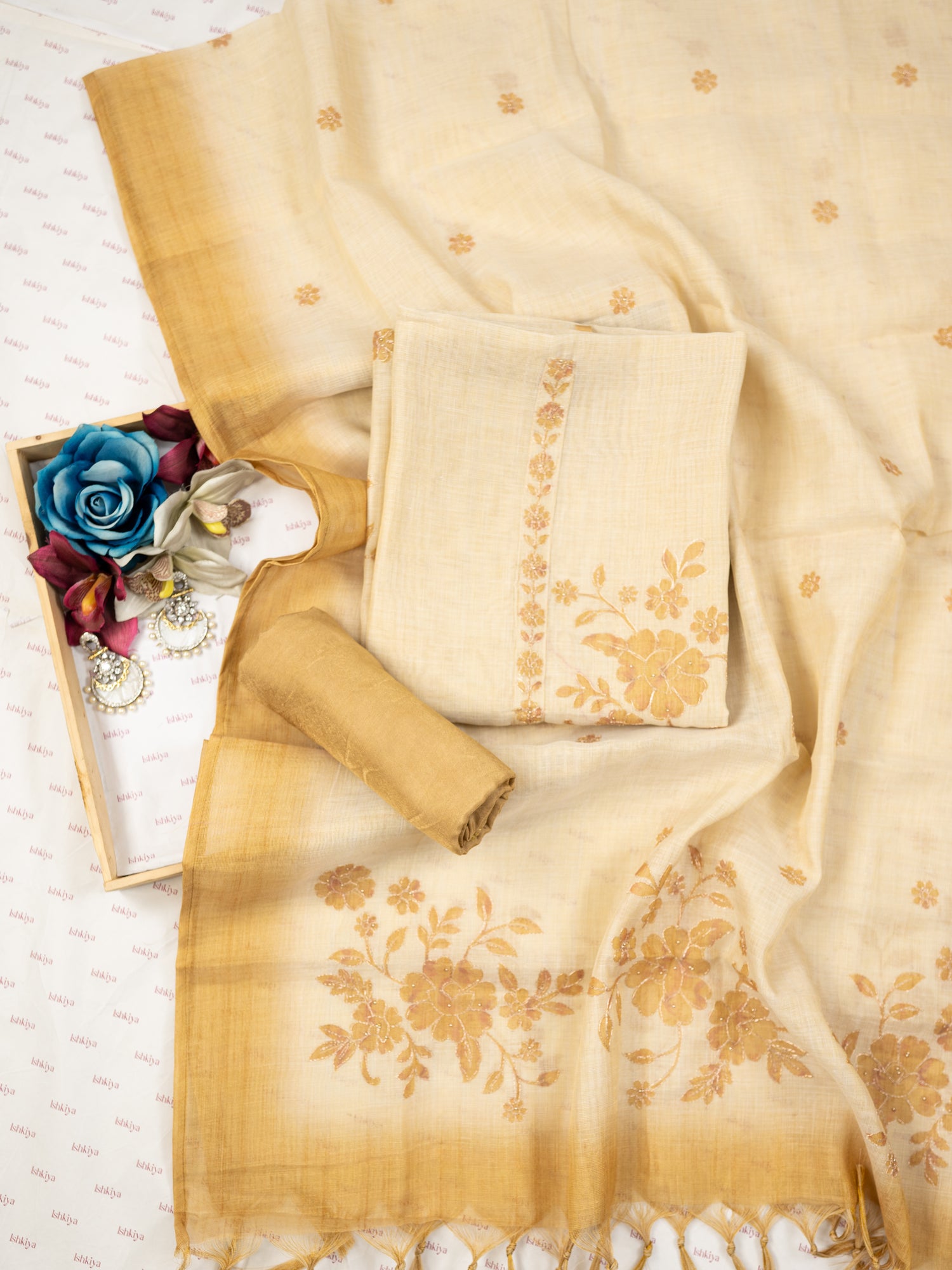 AFSANA-Unstitched Linen Tissue Suit Set
