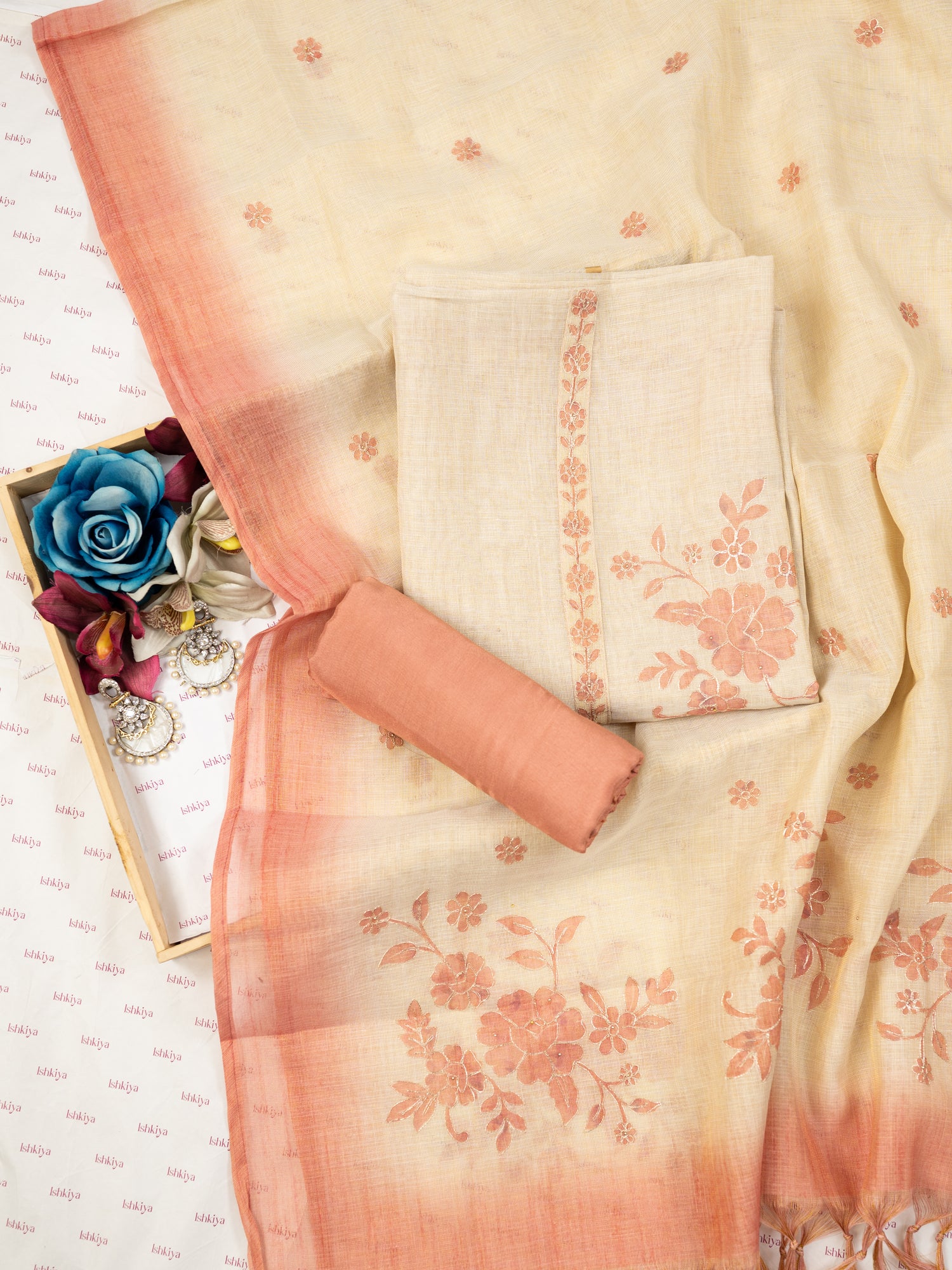 AFSANA-Unstitched Linen Tissue Suit Set