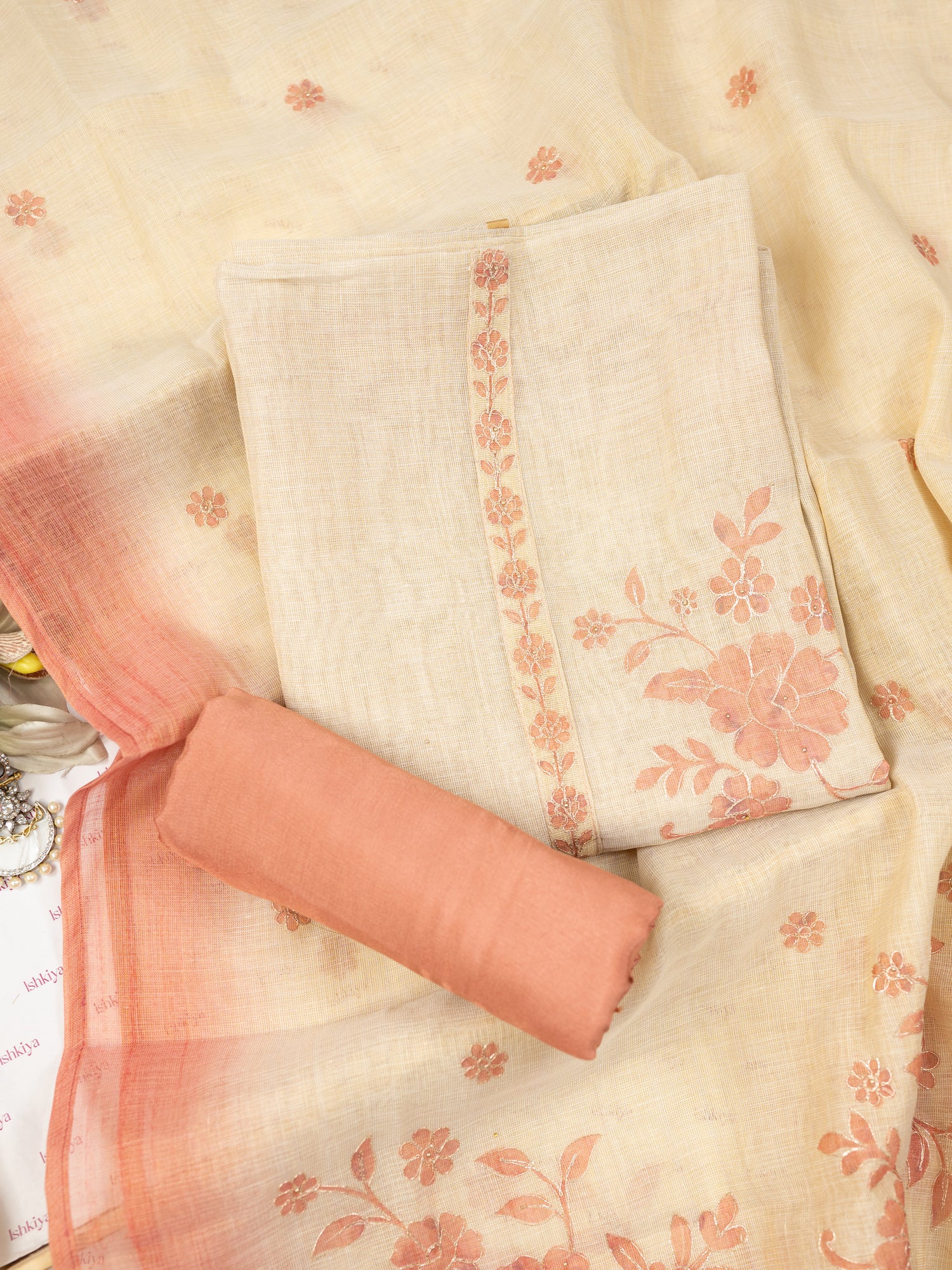 AFSANA-Unstitched Linen Tissue Suit Set
