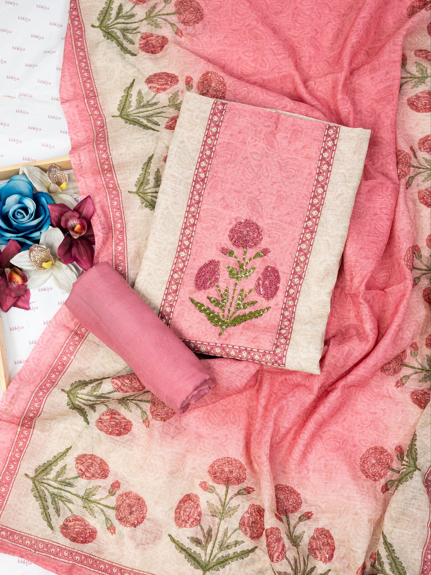 ZEENAT-Unstitched Linen Tissue Suit Set