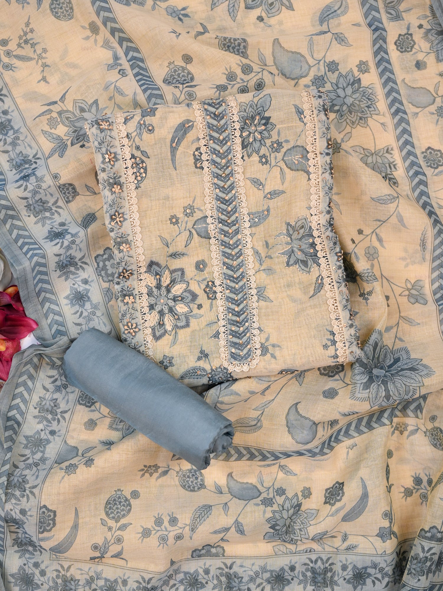 OORJA-Unstitched Linen Tissue Suit Set