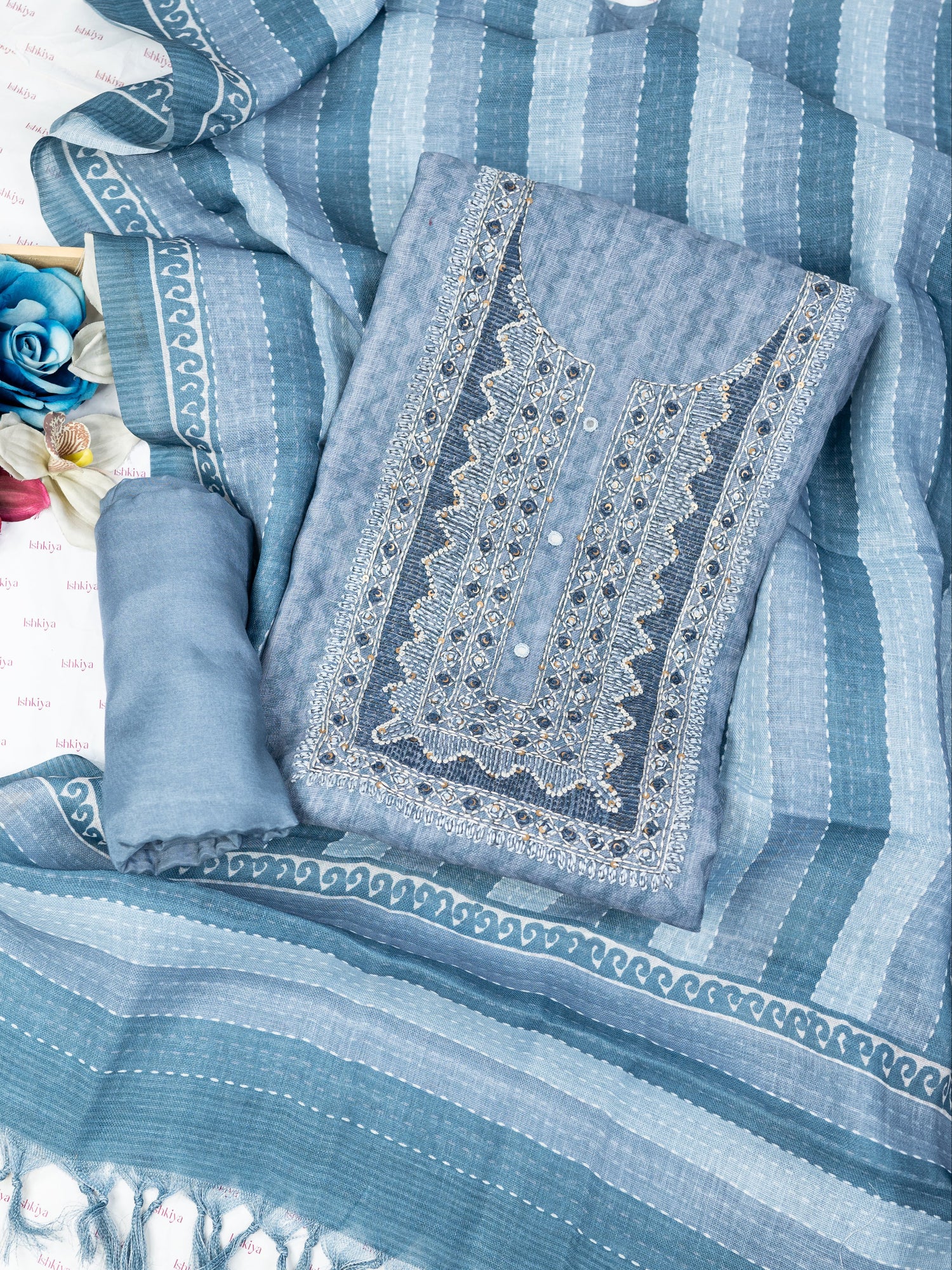 ELAAF-Unstitched Linen Tissue Suit Set