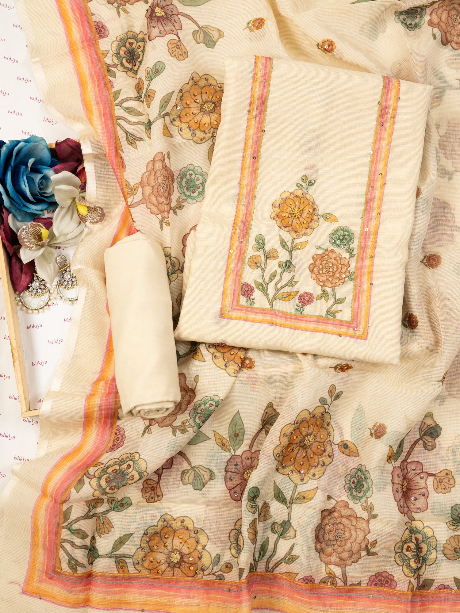 GULFISHA-Unstitched Linen Tissue Suit Set