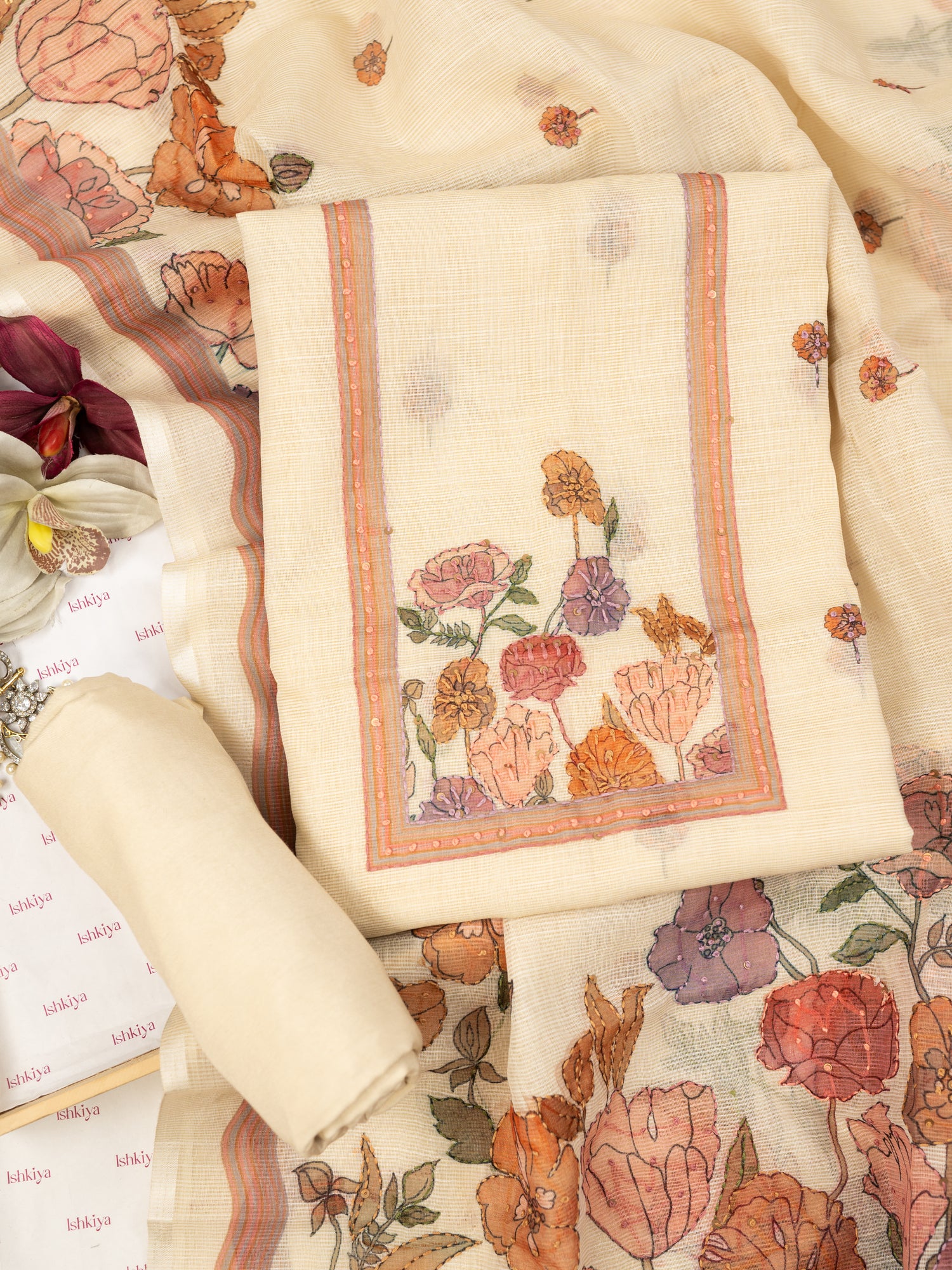 ABEER-Unstitched Linen Tissue Suit Set